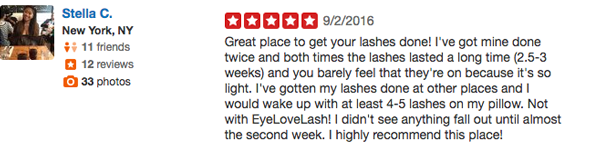 Real Customer Testimonial Best Eyelash Salon NYC